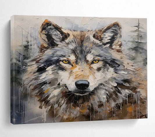 “Textured Wolf Portrait” Animal Painting On Canvas DLZ078