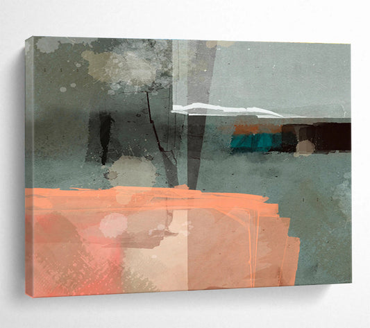 Grey and Orange Abstract “Urban Abstract Fusion” Painting On Canvas DKH075