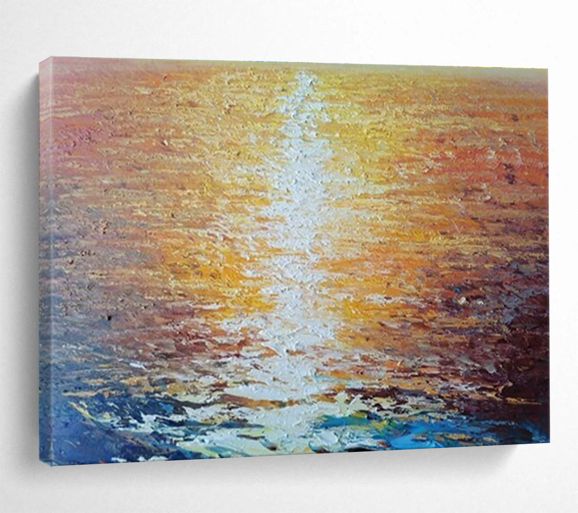 Sunset Glow on Water - Impasto Seascape Painting On Canvas DKH637