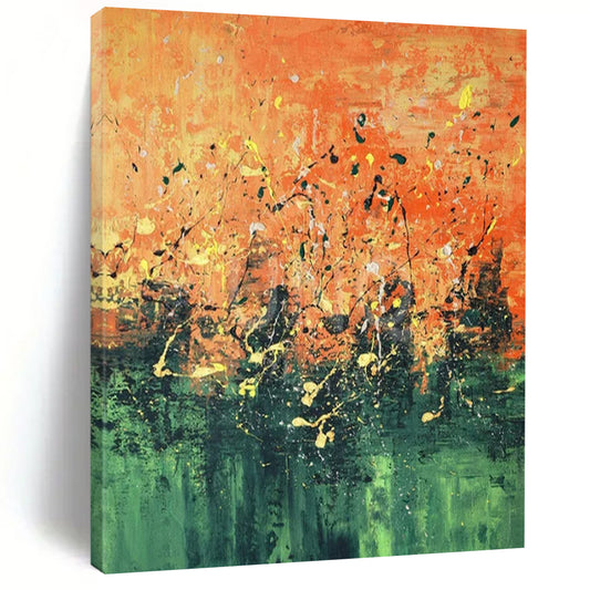 “Orange - Green Splatter Abstract” ，Abstract Expressionist Acrylic Painting CT0926