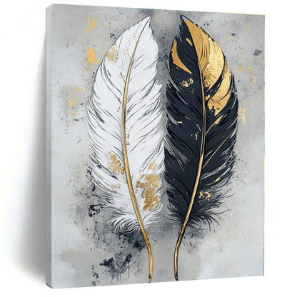 Gold - Accented Feathers - Abstract Nature Mixed - Media CT1262