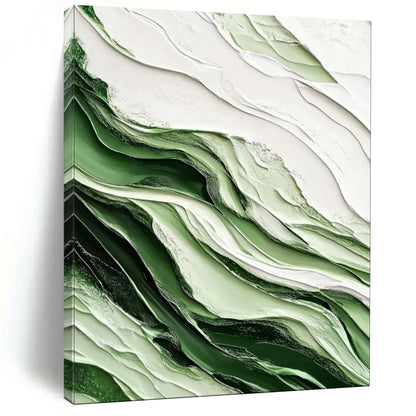 “Emerald and Ivory Waves” – Textured Abstract Acrylic Art CT2069