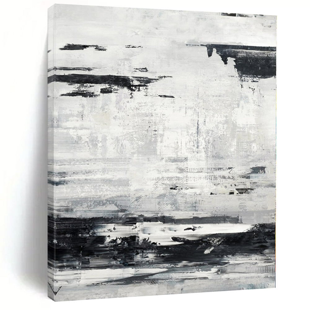 “Black - White Textured Abstraction” – Abstract Expressionist Painting CT1168