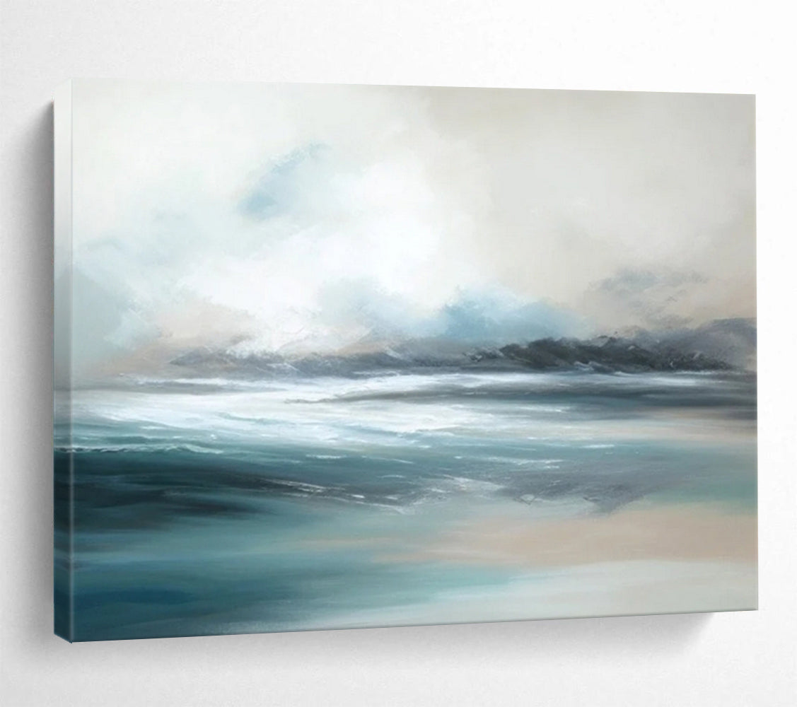 “Muted, Serene Sea ‘Calm Ocean Hues’” - Minimalist Seascape Painting On Canvas DLZ047