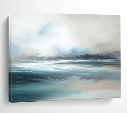 “Muted, Serene Sea ‘Calm Ocean Hues’” - Minimalist Seascape Painting On Canvas DLZ047