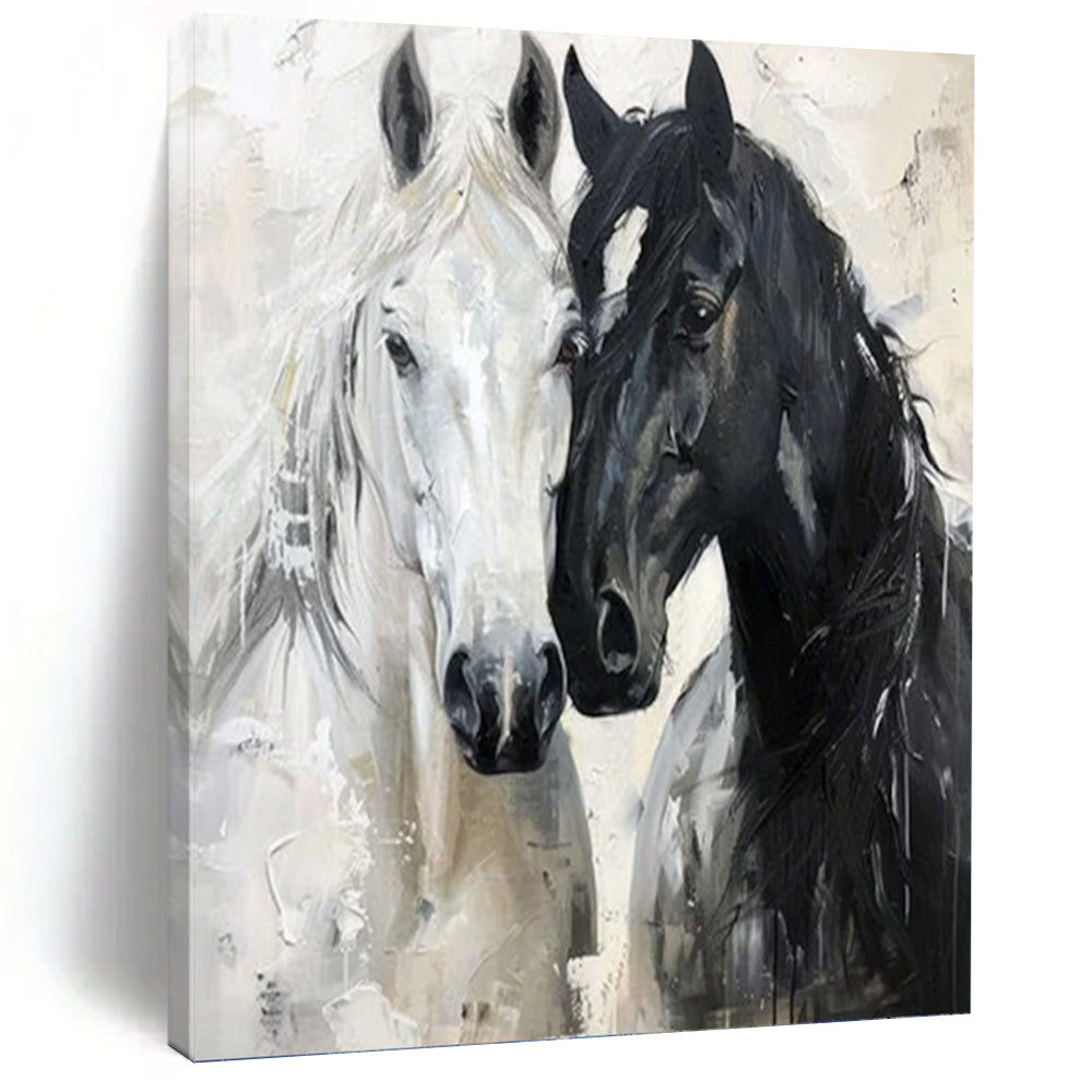Black and White Horse Duet - Expressive Equine Painting On Canvas DKH1401