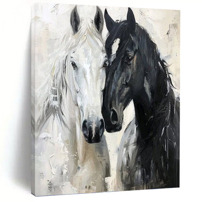 Black and White Horse Duet - Expressive Equine Painting On Canvas DKH1401