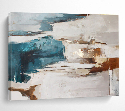 “Teal - Brown Abstract Terrains” Abstract Acrylic Painting On Canvas DKH520