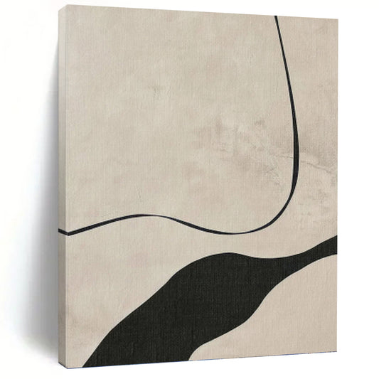 Beige & Black Curves - Minimalist Flow Painting On Canvas DKH1148
