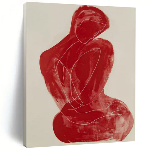 “Red Line Figure” - Minimalist Abstract Figure Painting On Canvas CT2228