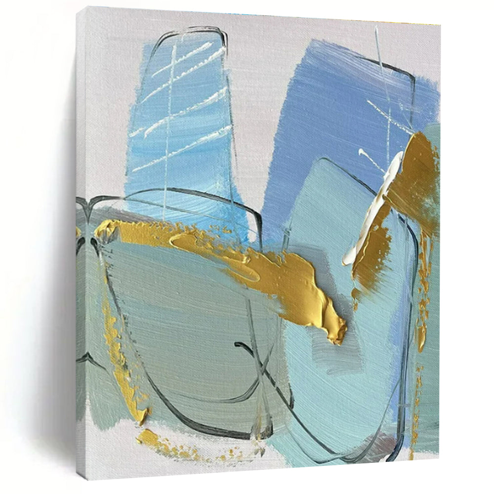 “Blue - Gold - Gray Geometric Abstraction” ，Abstract Acrylic Painting CT0796