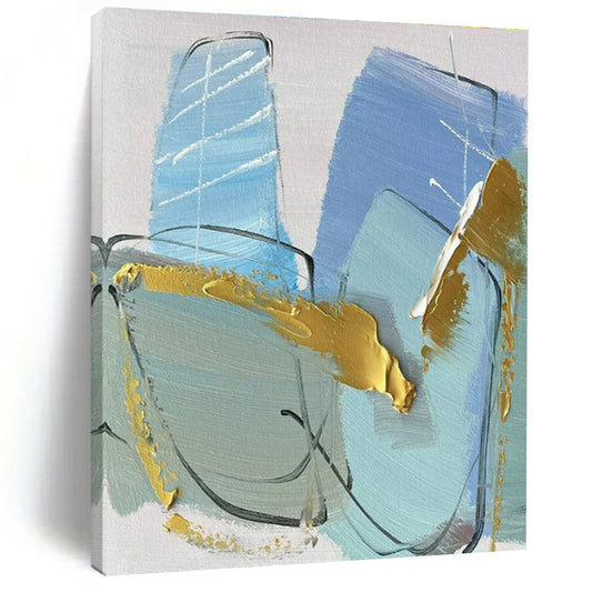 “Blue - Gold - Gray Geometric Abstraction” ，Abstract Acrylic Painting CT0796