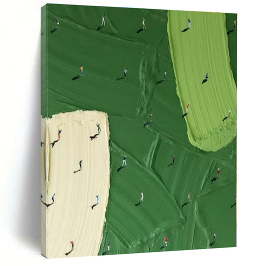 Miniature Figures on Textured Fields - Conceptual Impasto Acrylic On Canvas CT1353