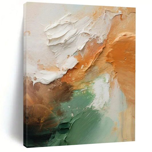 Textured Orange, Green, White & Brown Palette - Abstract Painting On Canvas CT2308