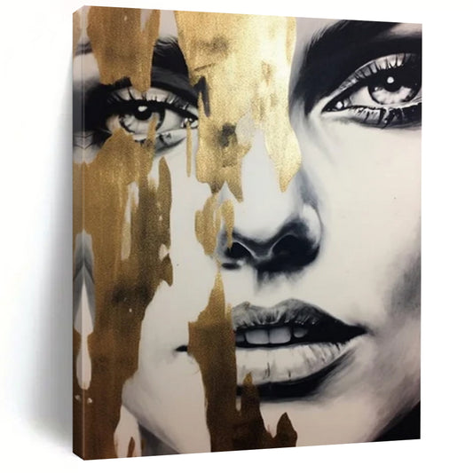 “Gilded Veiled Beauty” - Gold - Streaked Abstract Face Painting On Canvas CT2192