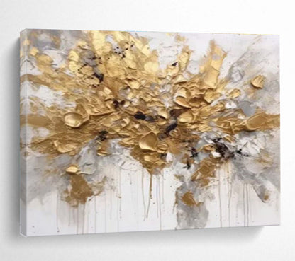 Gold Burst Abstract in Dripping Paint Painting On Canvas DKH678
