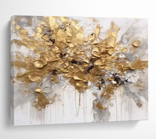 Gold Burst Abstract in Dripping Paint Painting On Canvas DKH678