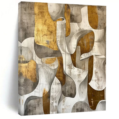 “Gold - Gray Abstract Shapes” - Modernist Impasto Painting On Canvas DTP011