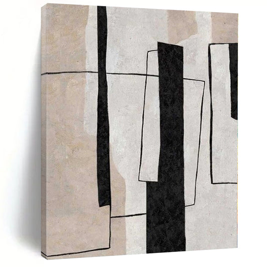 “Black - Beige Geometric Forms” – Abstract Geometric Painting CT1103
