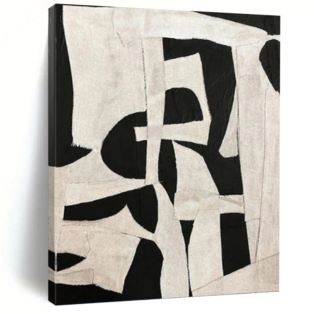 Black and White Patchwork - Abstract Shapes Painting On Canvas DKH1137