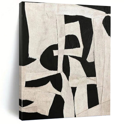 Black and White Patchwork - Abstract Shapes Painting On Canvas DKH1137