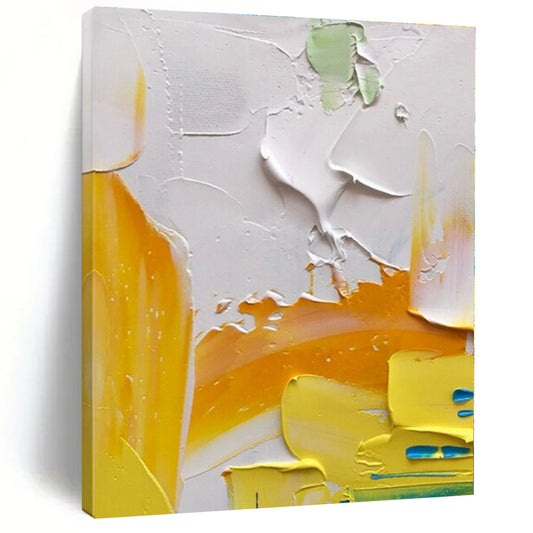 Bright Yellow & White Textured Abstraction - Impasto Abstract Acrylic On Canvas CT1346