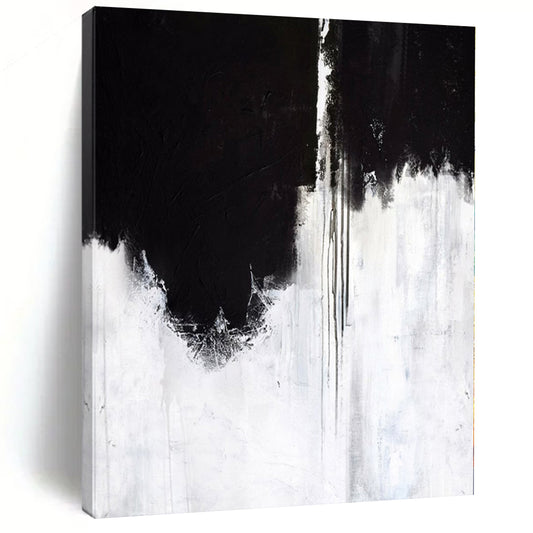 “Black - White Dramatic Drips” – Abstract Expressionist Painting CT1146