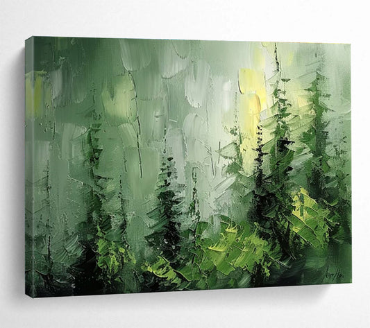 “Misty Green Forest” - Impressionistic Landscape Painting On Canvas DKH830