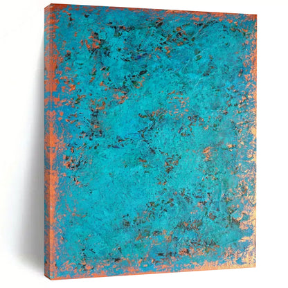 “Turquoise & Copper Textured Abstract” - Abstract Painting On Canvas CT2323