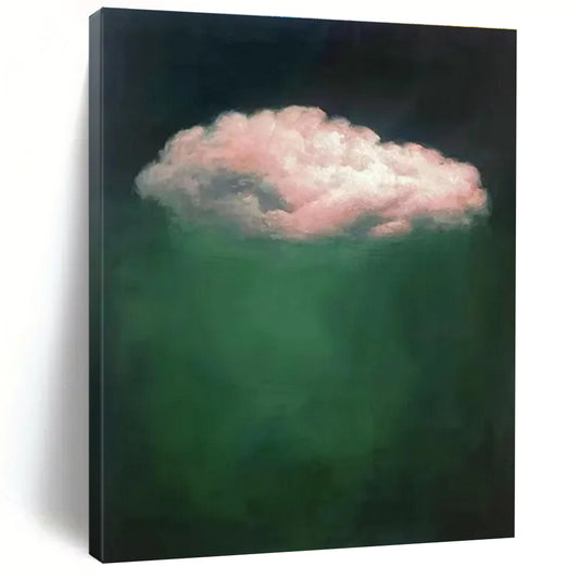 Pink Cloud, Deep Green Background - "Floating Fantasy" - Surrealist Oil Painting CT1442