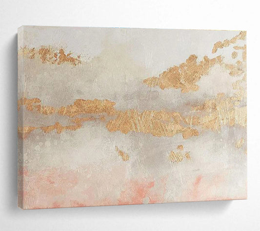 “Gold - Pink Abstract Textures” Abstract Mixed - Media Painting On Canvas DKH440