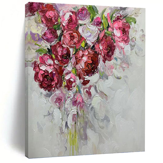 Expressive Floral Bouquet in Pink and Purple - Floral Painting On Canvas DKH1464