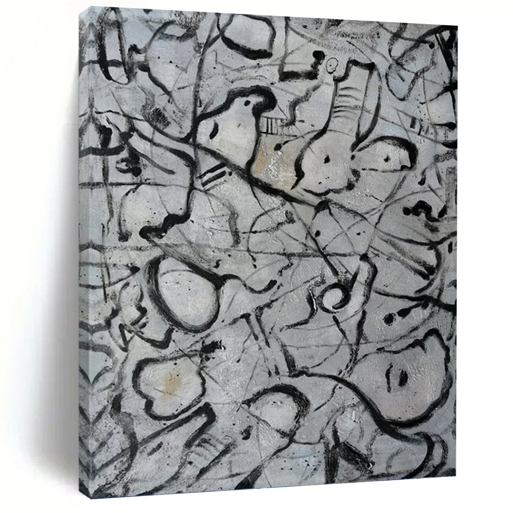 “Monochrome Line Chaos” - Gray & Black Abstract Line - Dominant Painting On Canvas DKH1591