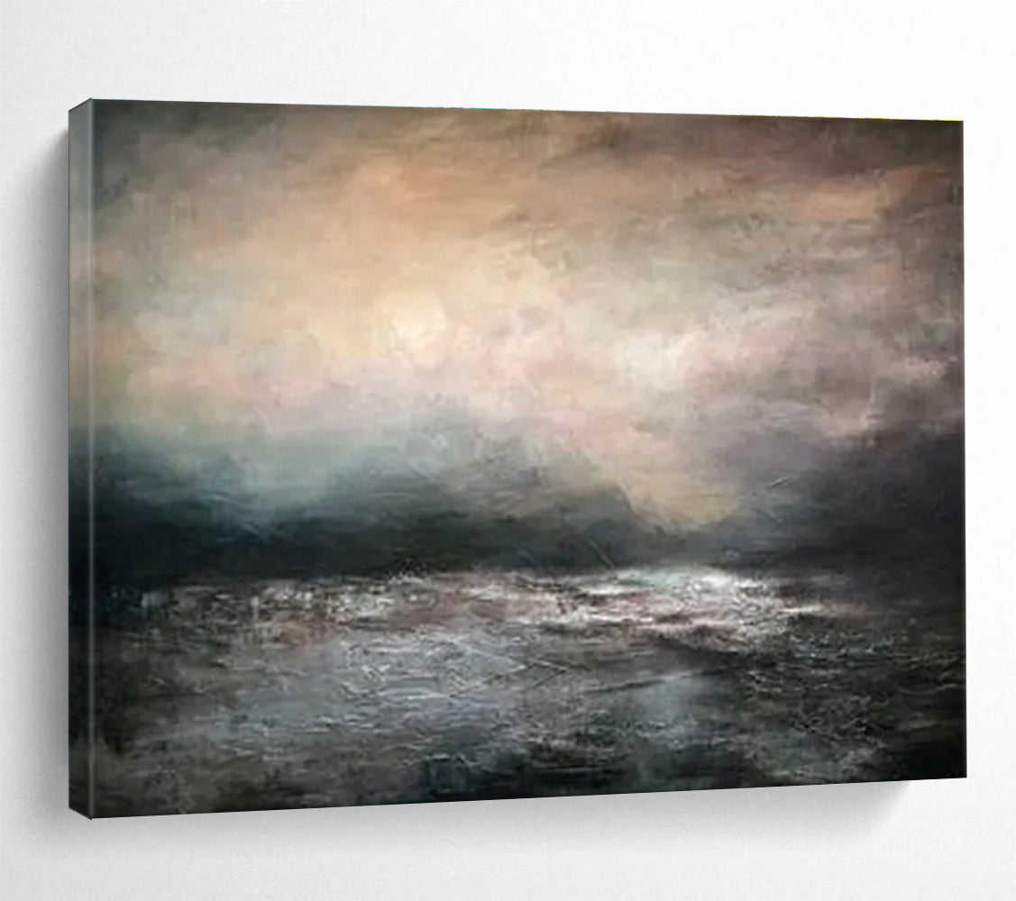 “Moody Sea at Dusk” - Dark Multicolor Impressionistic Seascape Painting On Canvas DKH769