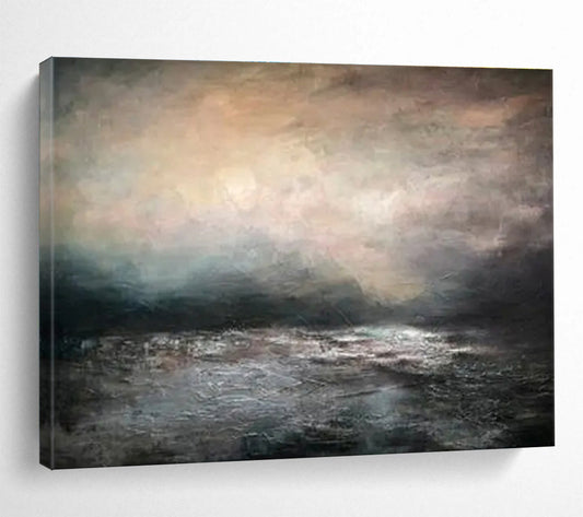 “Moody Sea at Dusk” - Dark Multicolor Impressionistic Seascape Painting On Canvas DKH769