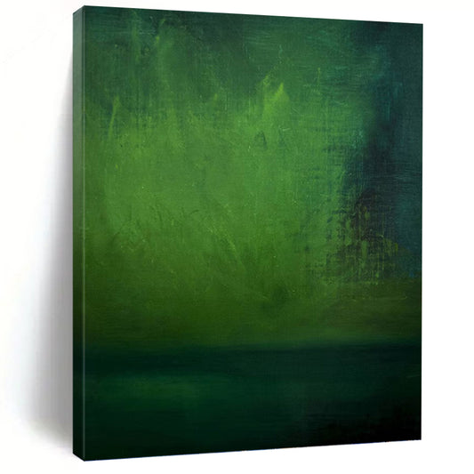 “Mystic Green Depths” - Dark Green & Teal Abstract Landscape Painting On Canvas DKH1188