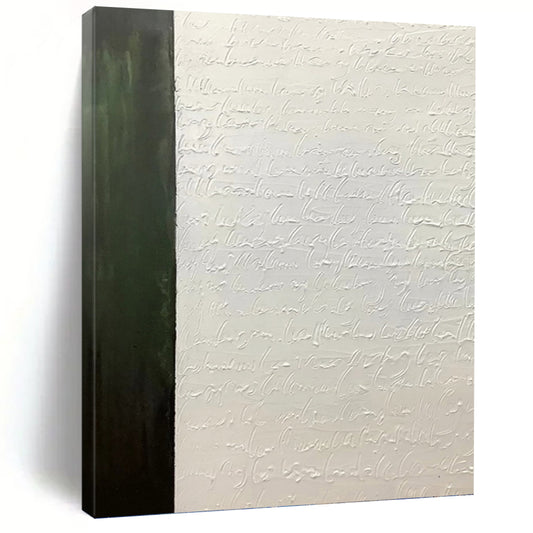“Textured Script & Green” - White Calligraphy & Green Panel Painting On Canvas DKH1181