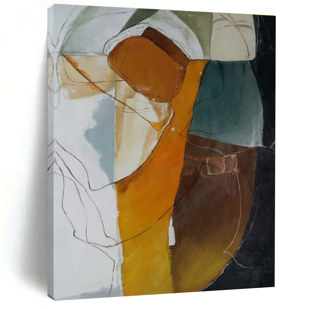 Earth Tones, Abstracted Forms & Lines - "Organic Abstraction" - Mixed - media Abstract Painting CT1457