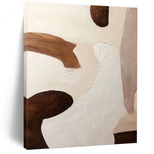 “Soft Form Fusion” - Beige & Brown Organic Shapes Painting On Canvas DKH1164