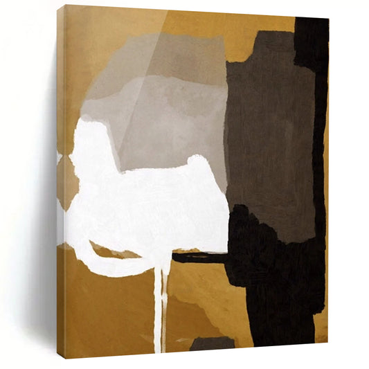 “Geometric Color Blocks” - Gold, Gray, White, Black Abstract Painting On Canvas DTP236
