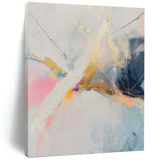 “Pastel, Gold & Blue Abstract Line Burst” Painting On Canvas DKH0995