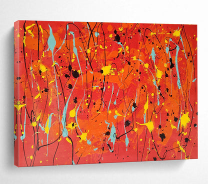 Vibrant Red and Yellow Drip Painting On Canvas DKH286