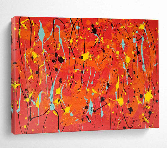 Vibrant Red and Yellow Drip Painting On Canvas DKH286