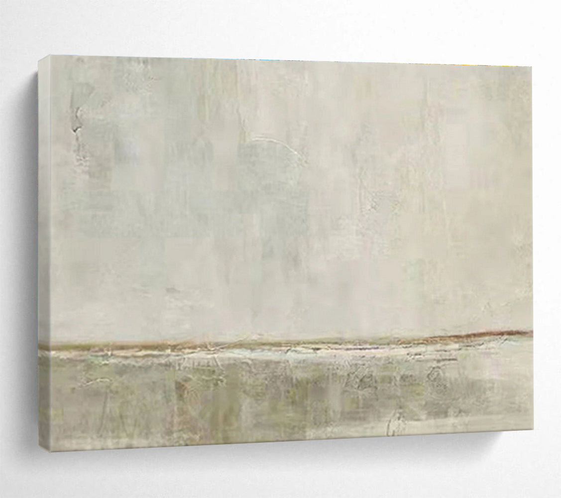 “Subtle Horizon” - Gray, Brown, White Minimalist Landscape Painting On Canvas DKH736