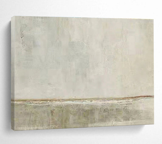 “Subtle Horizon” - Gray, Brown, White Minimalist Landscape Painting On Canvas DKH736