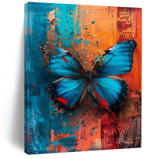 “Vibrant Blue Butterfly” - Blue, Orange & Red Butterfly Painting On Canvas CT2194
