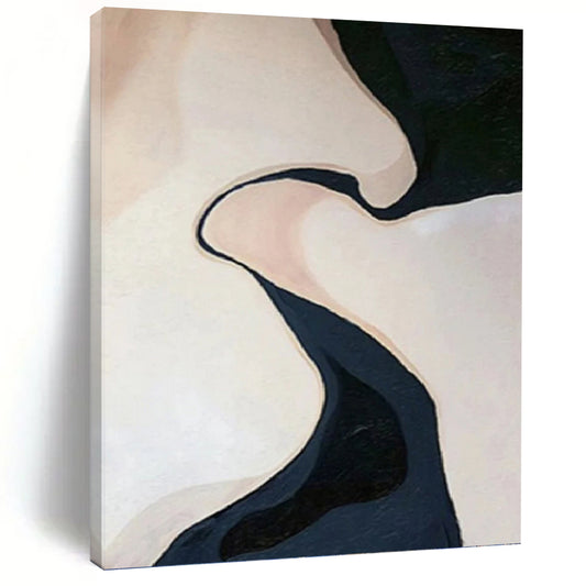 “Abstract Curved Forms in Beige and Dark Blue” - Organic - Inspired Painting On Canvas DKH1120