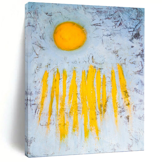 “Yellow Sun & Strokes on Blue” - Abstract Landscape - Inspired Painting On Canvas DKH1089