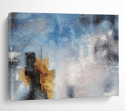 Blue And Gray Abstract With Golden Accents Painting On Canvas DKH653