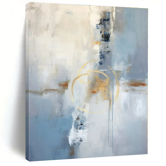 Soft Blue & Gold Abstraction - Abstract Expressionist Acrylic On Canvas CT1333